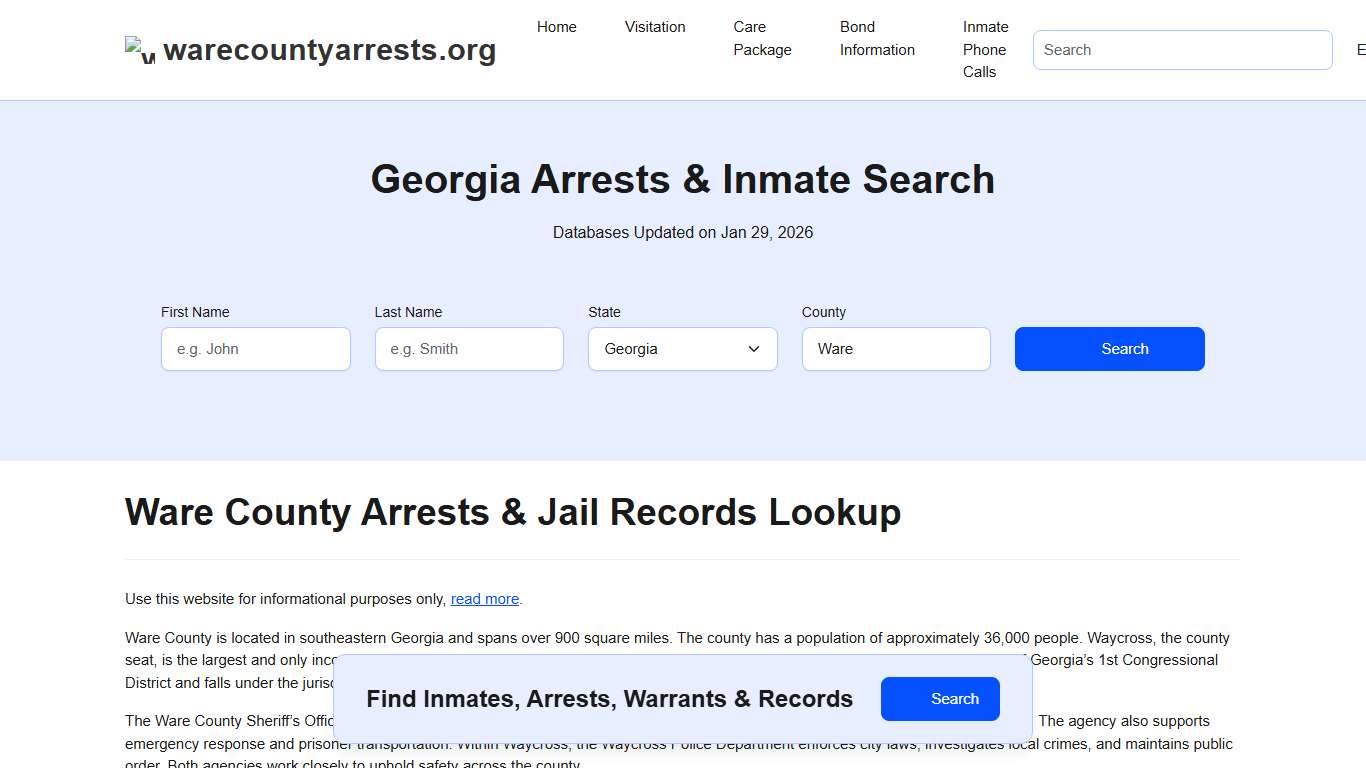 Ware County, GA Arrests, Warrants, Police Records Search