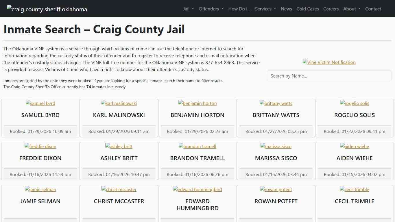 Inmate Search Craig County Sheriff's Office